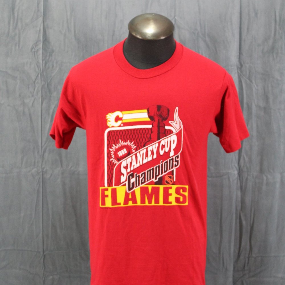 Calgary Flames Shirt (VTG) - 1989 Stanley Cup Champions by Trench - Men's Large